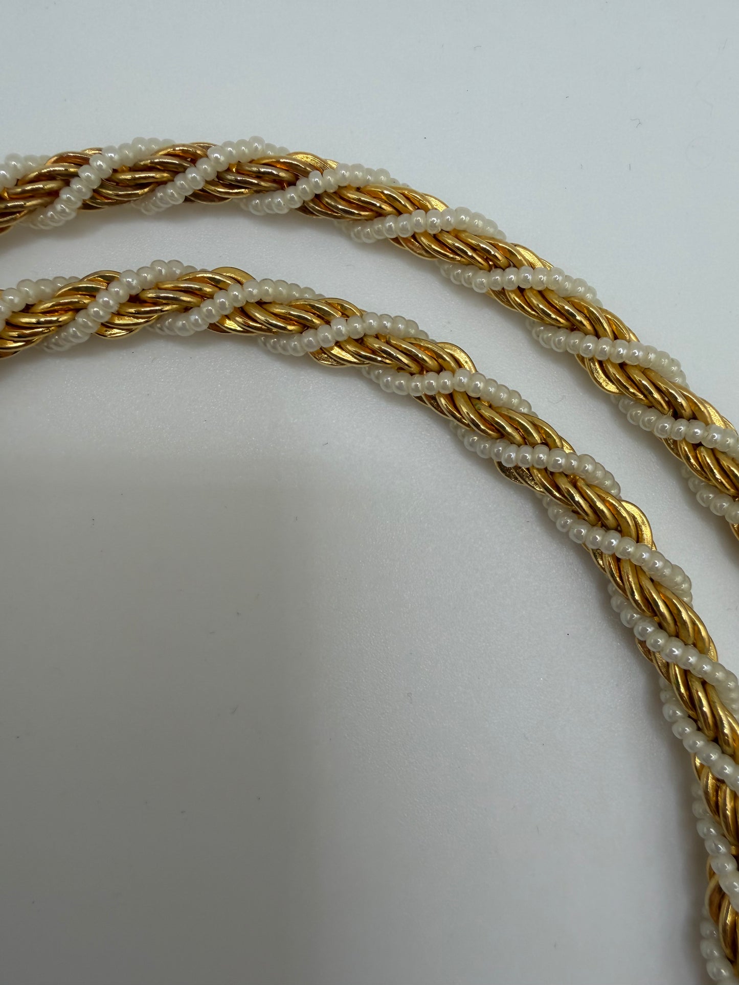Vintage Trifari Gold Twisted Rope Necklace with Pearls