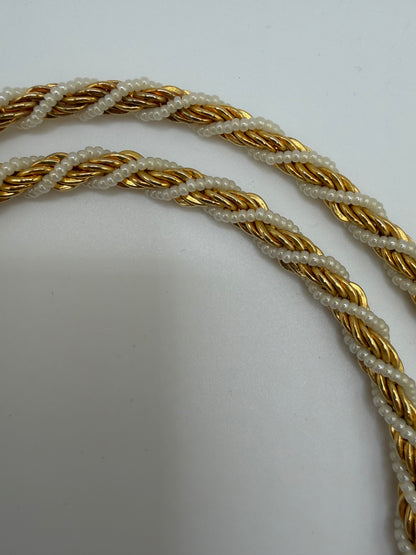 Vintage Trifari Gold Twisted Rope Necklace with Pearls