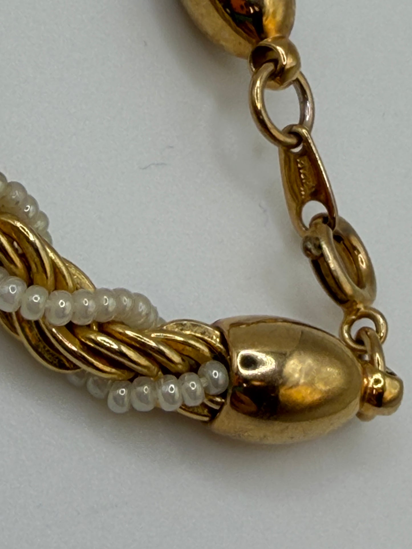 Vintage Trifari Gold Twisted Rope Necklace with Pearls