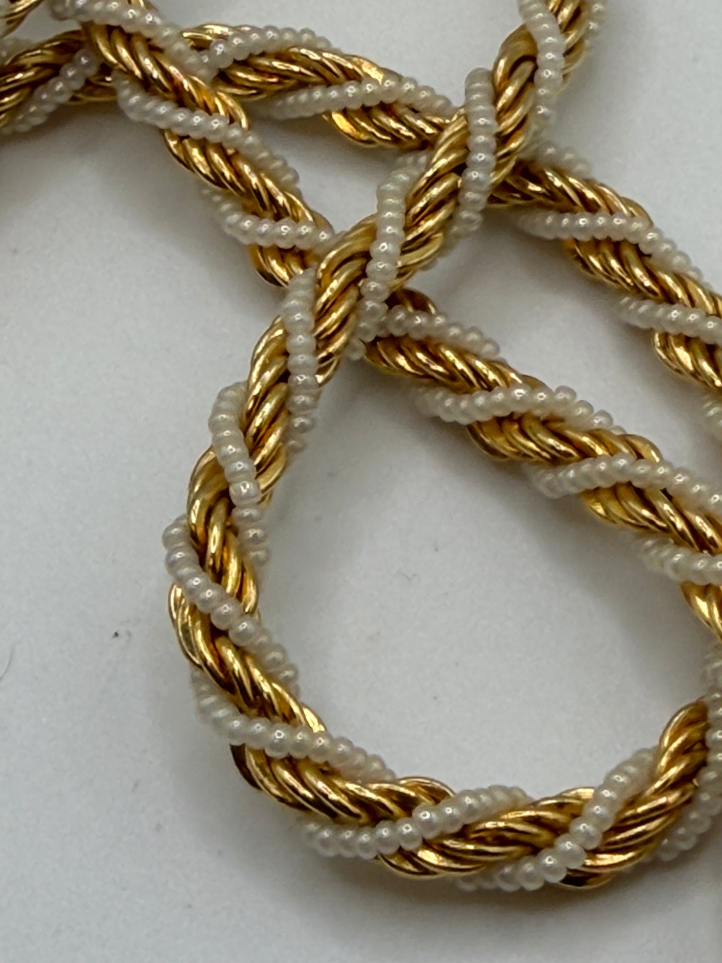 Vintage Trifari Gold Twisted Rope Necklace with Pearls