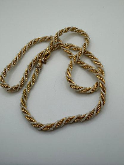 Vintage Trifari Gold Twisted Rope Necklace with Pearls