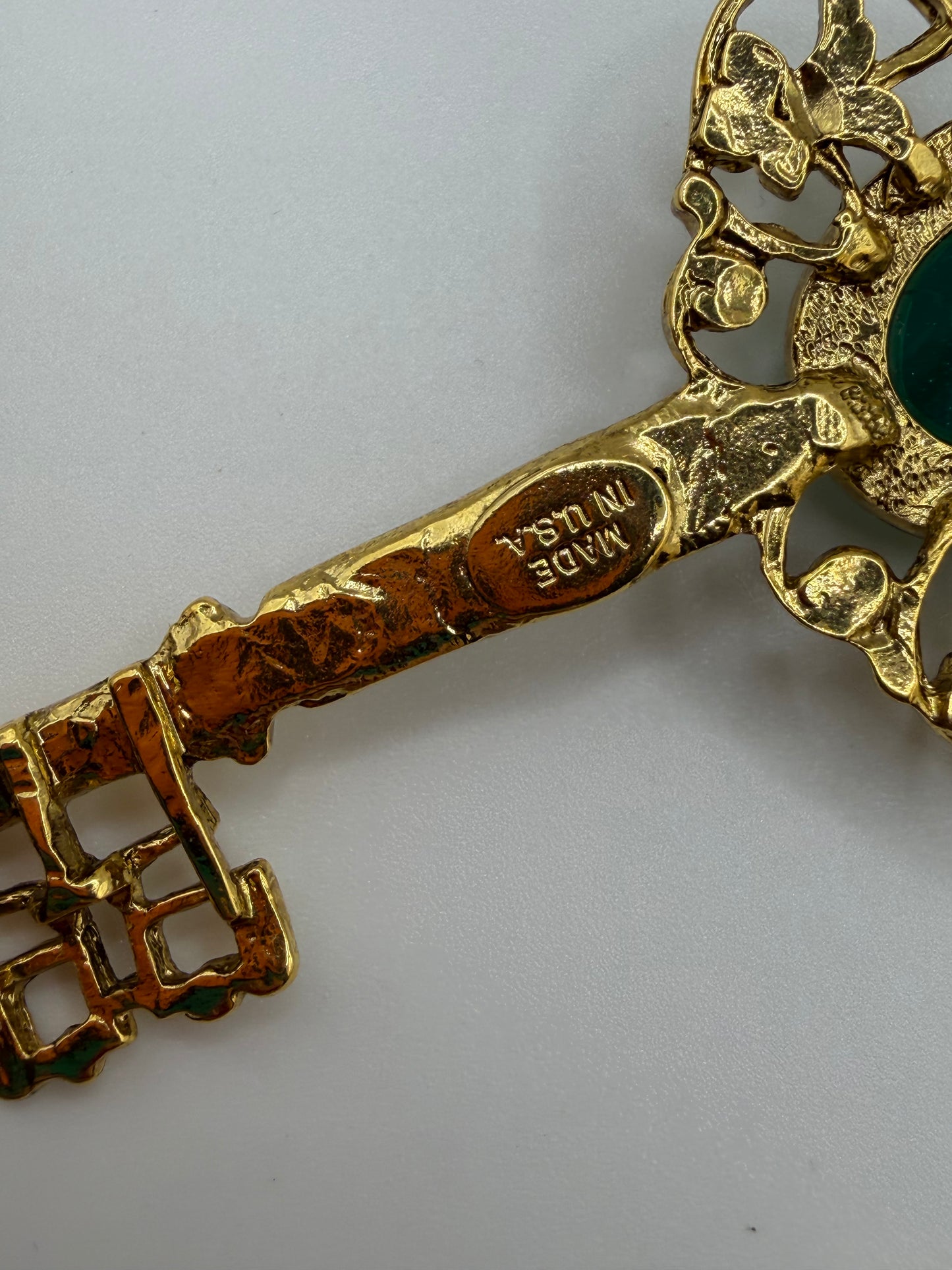 Vintage Kenneth Jay Lane Green Rococo Double Strand Key Necklace
