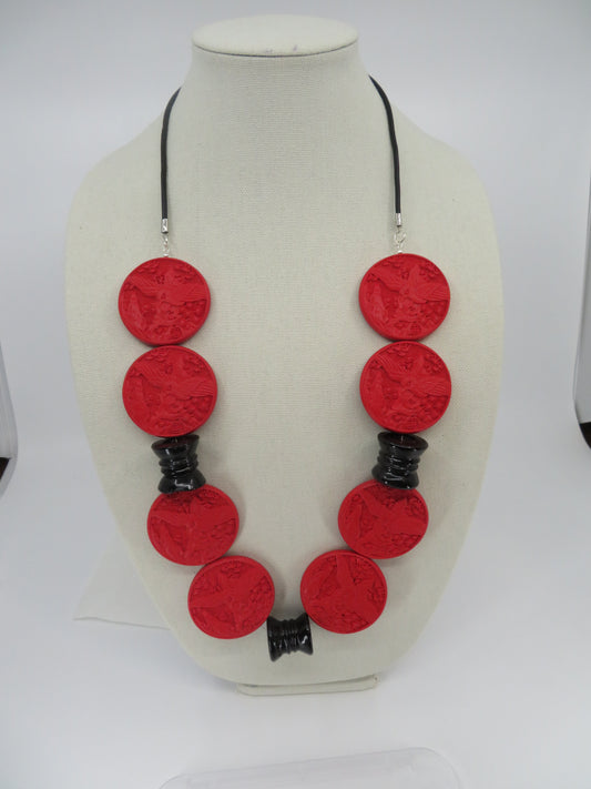 Iris Apfel's Vintage Oversize Cinnabar Crane & Ceramic Bead Necklace