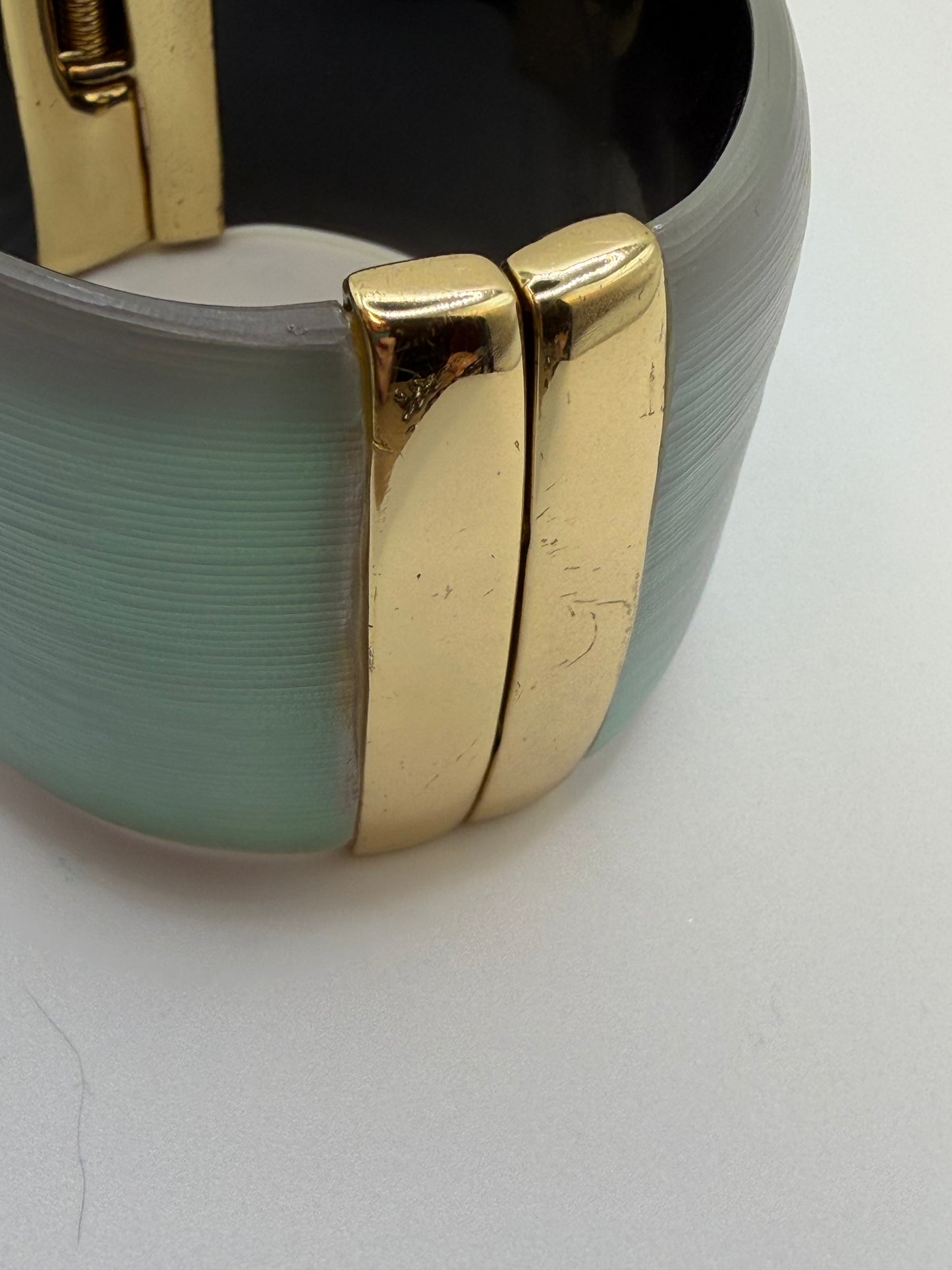 Vintage Archival Alexis Bittar Extra Wide Iridescent Green Bracelet Cuff