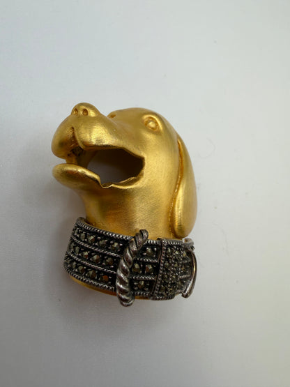 Vintage Judith Jack Chunky Dog Head Brooch