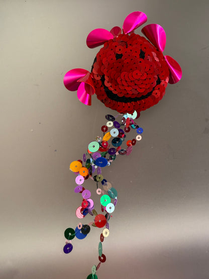 Huge Sequin Fringe Smiley Face Brooch