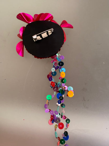 Huge Sequin Fringe Smiley Face Brooch