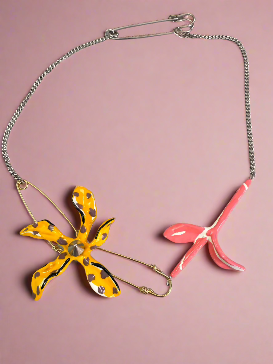 Marni Sculpted Orchid Safety Pin Necklace