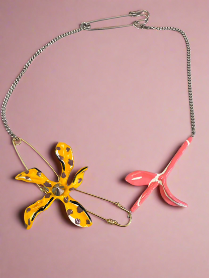Marni Sculpted Orchid Safety Pin Necklace