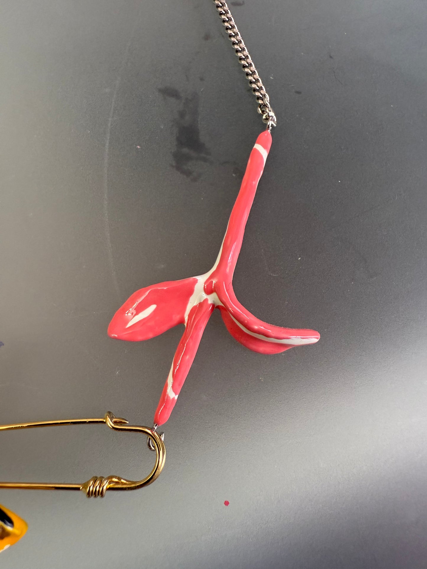 Marni Sculpted Orchid Safety Pin Necklace