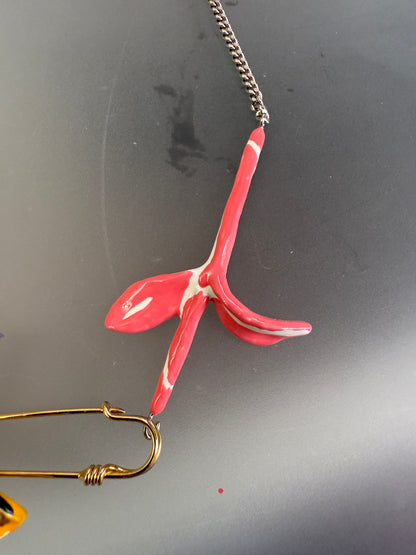 Marni Sculpted Orchid Safety Pin Necklace
