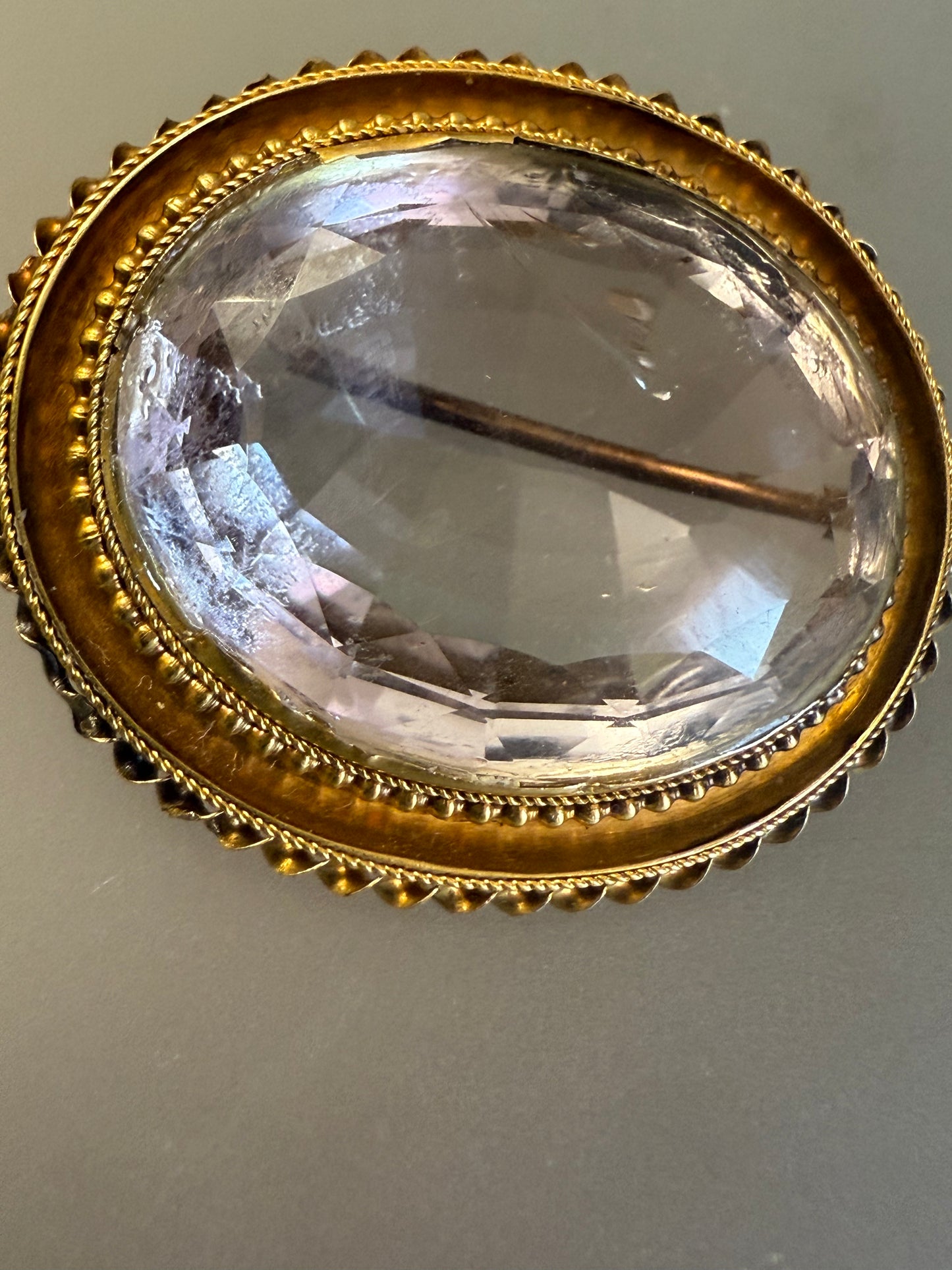 Antique Victorian 14K Solid Gold Massive 60ct Amethyst Brooch