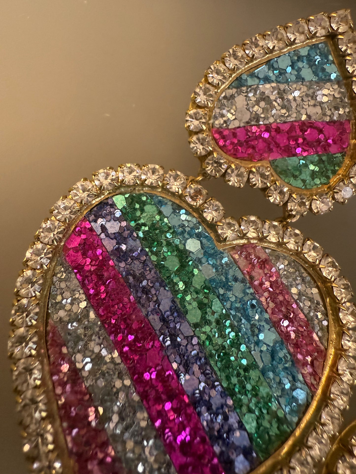 Massive Shourouk Rainbow Crystal Ombre Heart Earrings