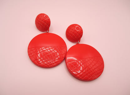 Vintage Huge Quilted Circles Clip On Earrings