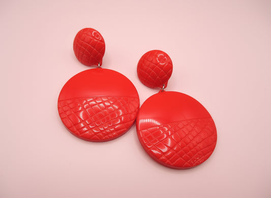Vintage Huge Quilted Circles Clip On Earrings