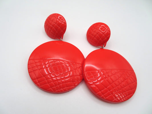 Vintage Huge Quilted Circles Clip On Earrings