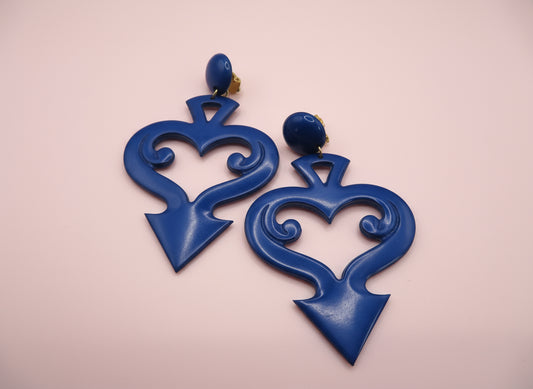 Vintage Huge Devil's Tail Heart Clip On Earrings
