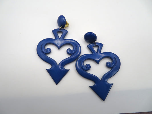 Vintage Huge Devil's Tail Heart Clip On Earrings