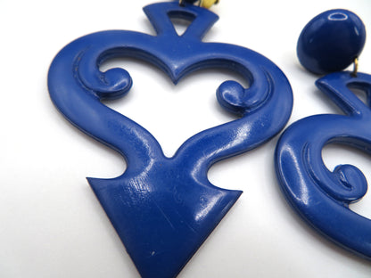 Vintage Huge Devil's Tail Heart Clip On Earrings