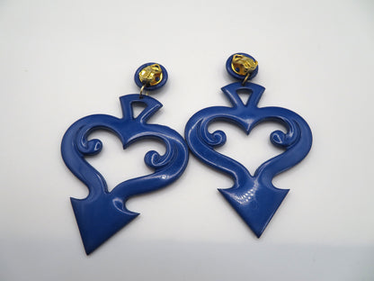 Vintage Huge Devil's Tail Heart Clip On Earrings