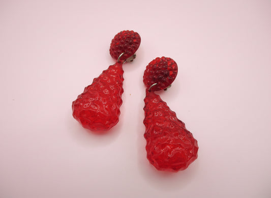 Vintage Cherry Gummy Lucite Drop Clip On Earrings