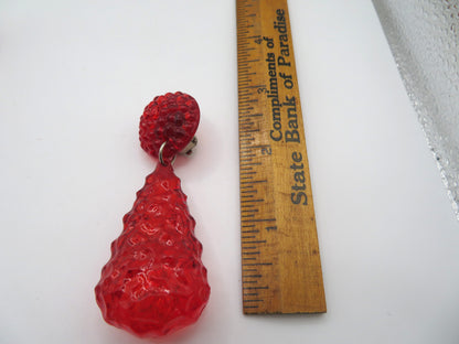 Vintage Cherry Gummy Lucite Drop Clip On Earrings