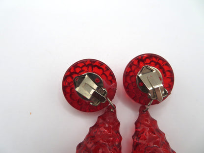 Vintage Cherry Gummy Lucite Drop Clip On Earrings