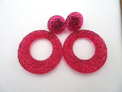 Vintage Watermelon Gummy Lucite Hoop Clip On Earrings