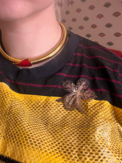 Antique Large Sterling Silver Filigree Orchid Flower Brooch