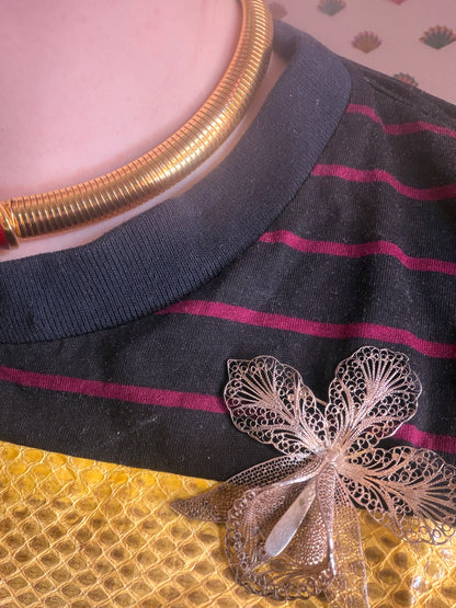 Antique Large Sterling Silver Filigree Orchid Flower Brooch