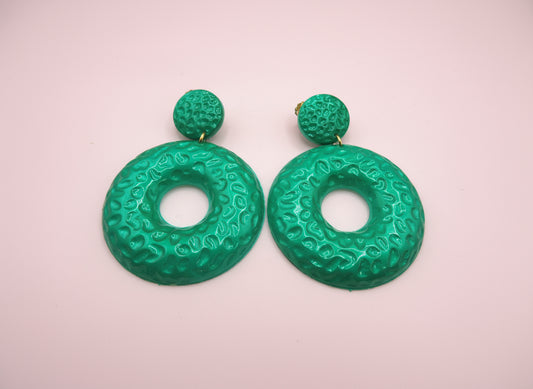 Vintage Metallic Kelly Green Hoop Clip On Earrings