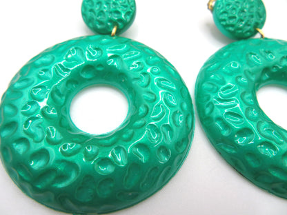 Vintage Metallic Kelly Green Hoop Clip On Earrings
