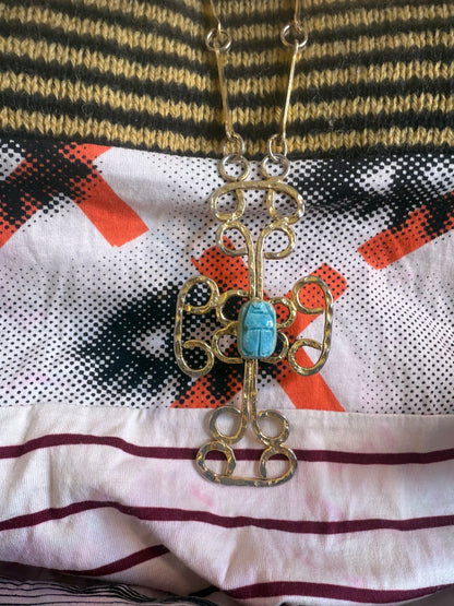 Vintage Egyptian Revival Scarab Cross Necklace