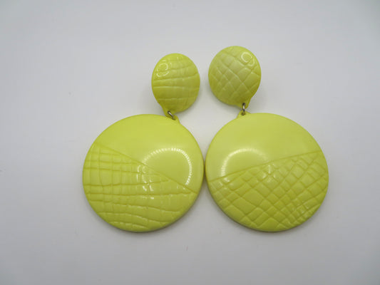 Vintage Huge Butter Yellow Quilted Circles Clip On Earrings