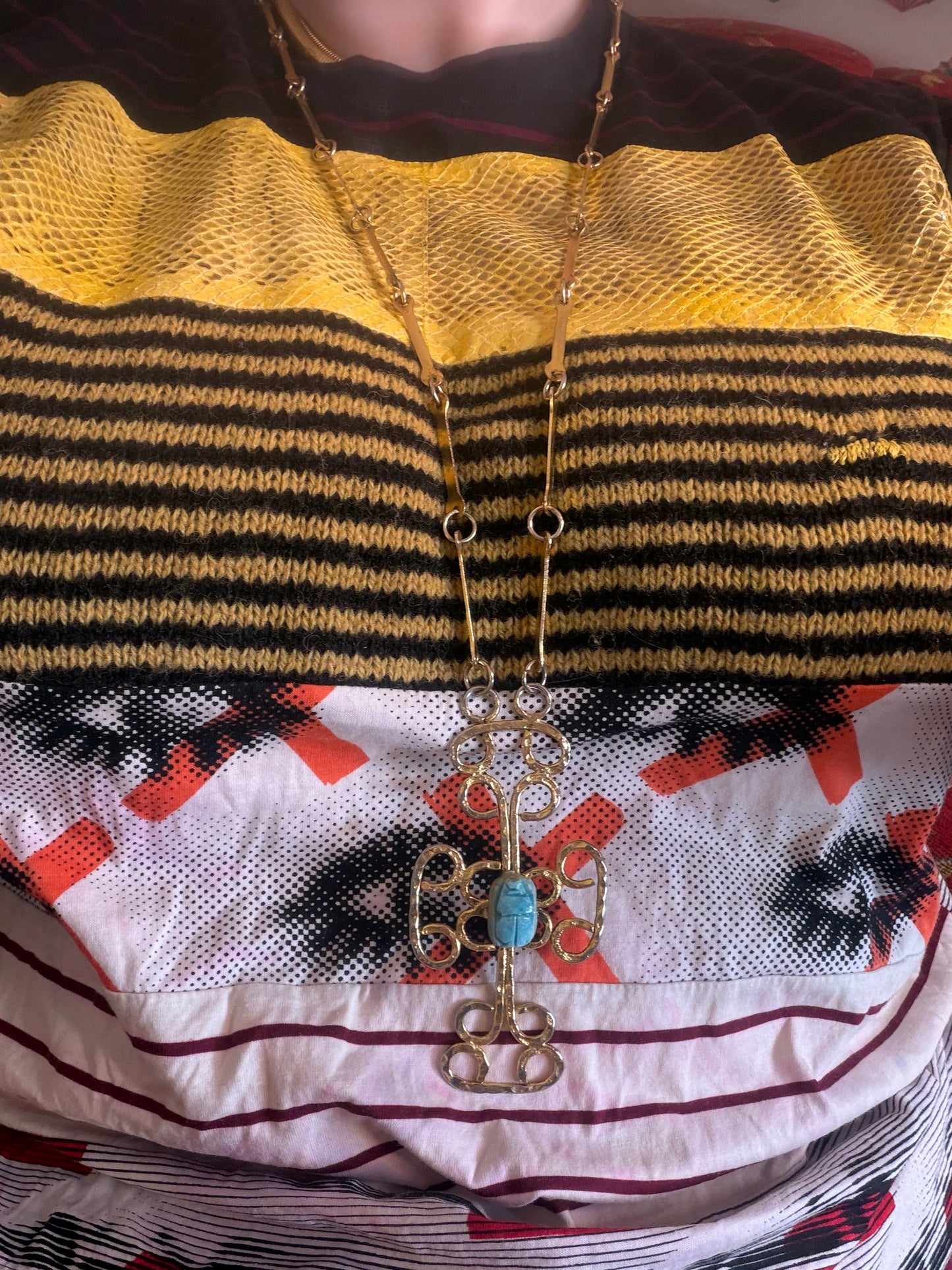 Vintage Egyptian Revival Scarab Cross Necklace