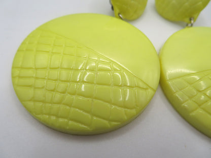 Vintage Huge Butter Yellow Quilted Circles Clip On Earrings