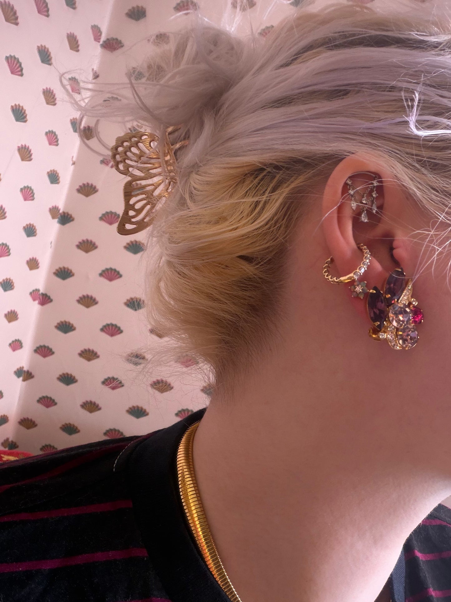 Vintage Eisenberg Ice Pink & Lilac Rhinestone Retro Clip On Earrings