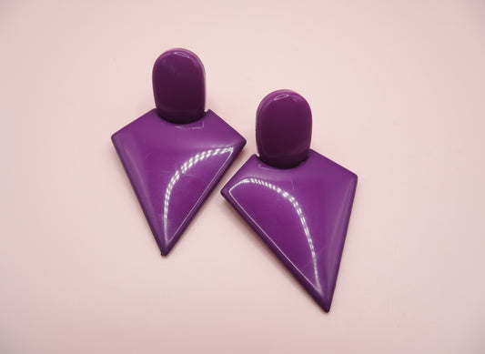 Vintage Chunky Purple Triangle Clip On Earrings