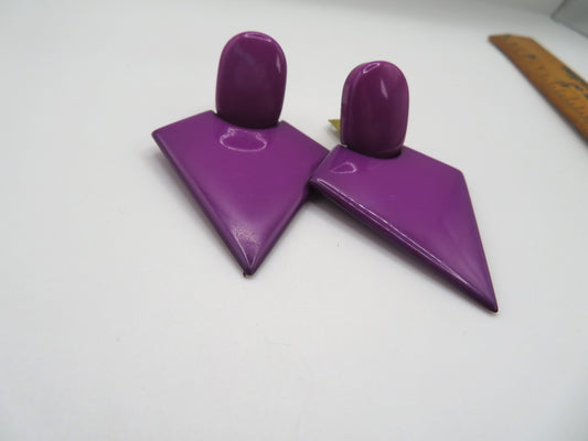 Vintage Chunky Purple Triangle Clip On Earrings