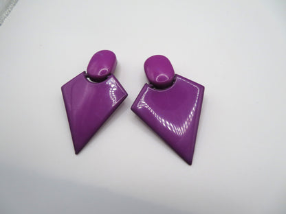 Vintage Chunky Purple Triangle Clip On Earrings