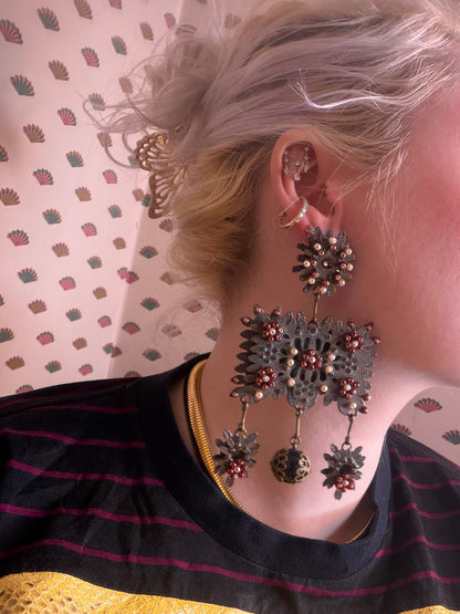 Monumental DSQUARED2 Pearl Studded Chandelier Earrings