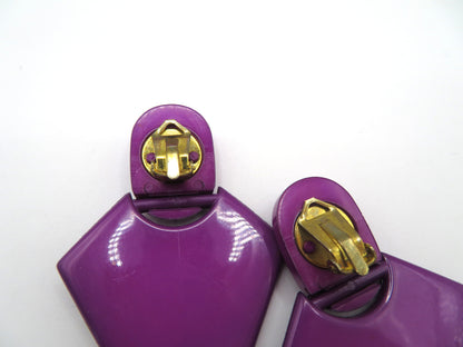 Vintage Chunky Purple Triangle Clip On Earrings