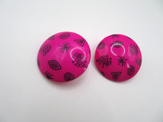 Vintage Chunky Fuchsia Atomic Button Clip On Earrings