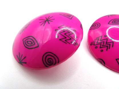 Vintage Chunky Fuchsia Atomic Button Clip On Earrings