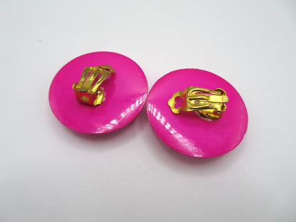 Vintage Chunky Fuchsia Atomic Button Clip On Earrings