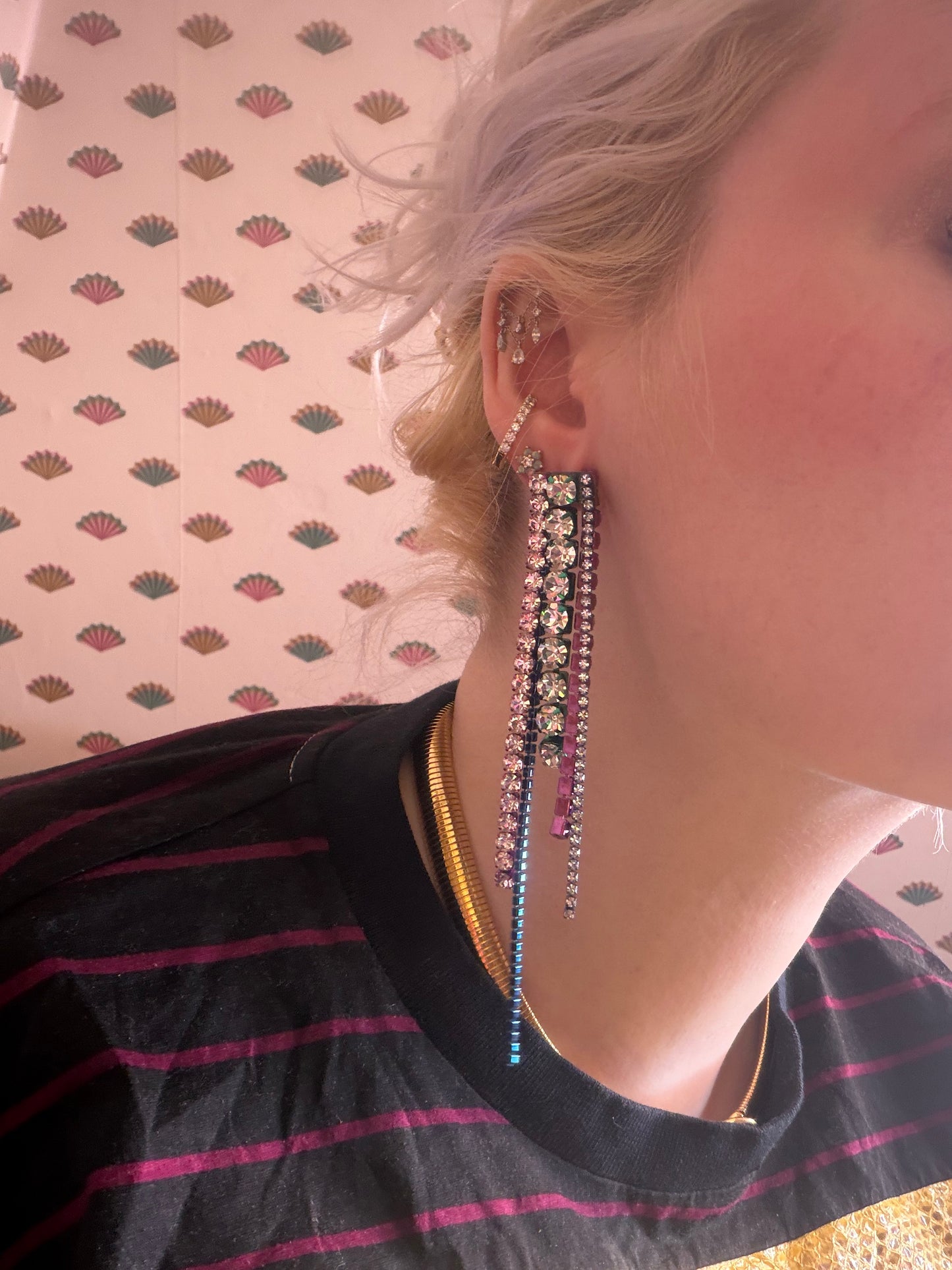 Area Rainbow Crystal Rhinestone Fringe Earrings