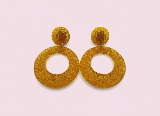 Vintage Golden Banana Gummy Lucite Hoop Clip On Earrings