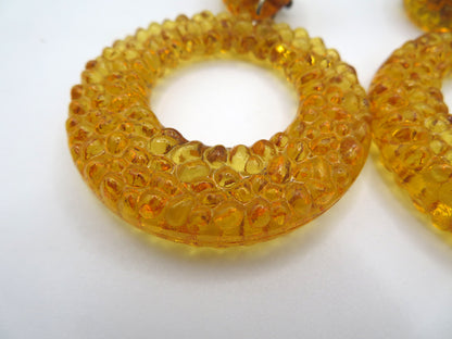 Vintage Golden Banana Gummy Lucite Hoop Clip On Earrings