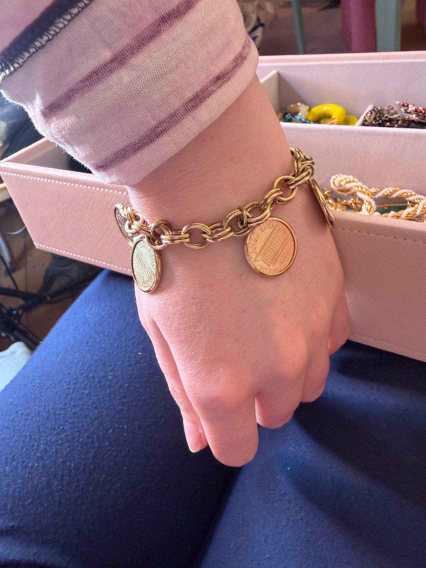 Vintage Coro Penny Charm Bracelet