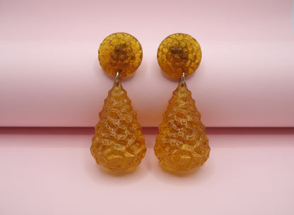 Vintage Golden Banana Gummy Lucite Drop Clip On Earrings